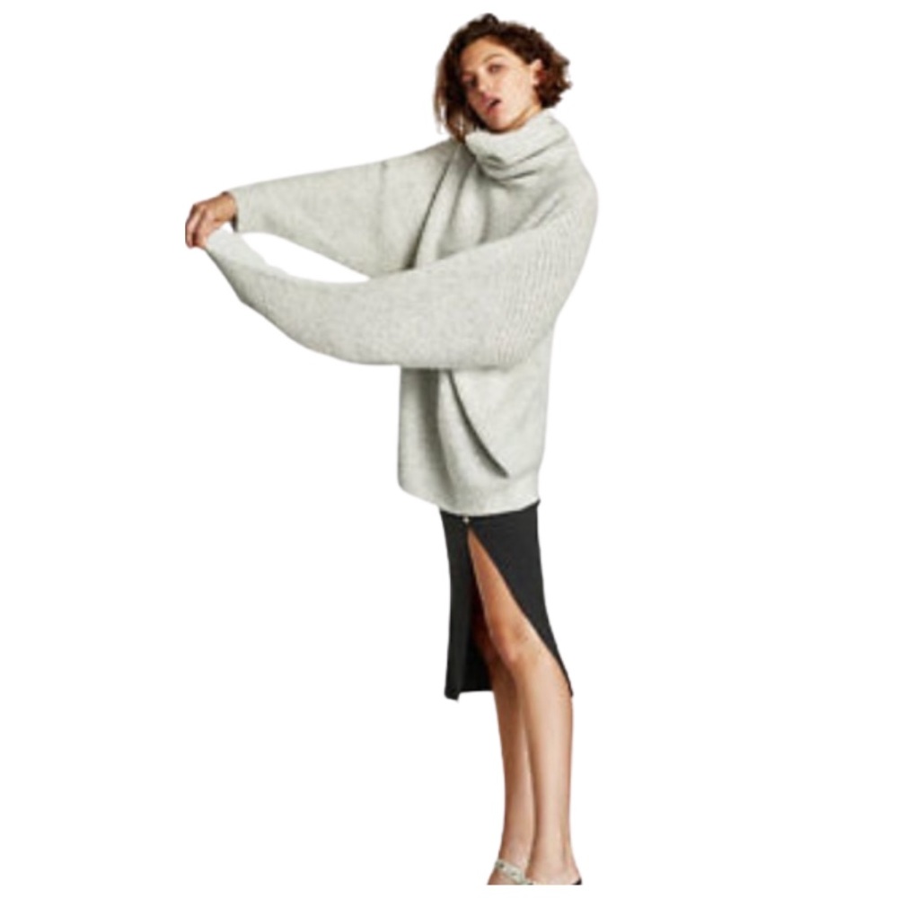 Zara Knit Oversized Roll Neck Turtleneck Sweater Grey Sz S